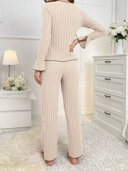 2025 Autumn Winter Warm Sleepwear Women Pajamas Set Lapel Bow Flannel Loose Long Sleeve Tshirt Tops and Trousers Home Suit